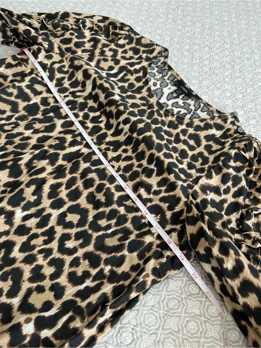 J. CREW Ruffle-Sleeve Top in Leopard Animal Print Brown Puff Sleeve Size S